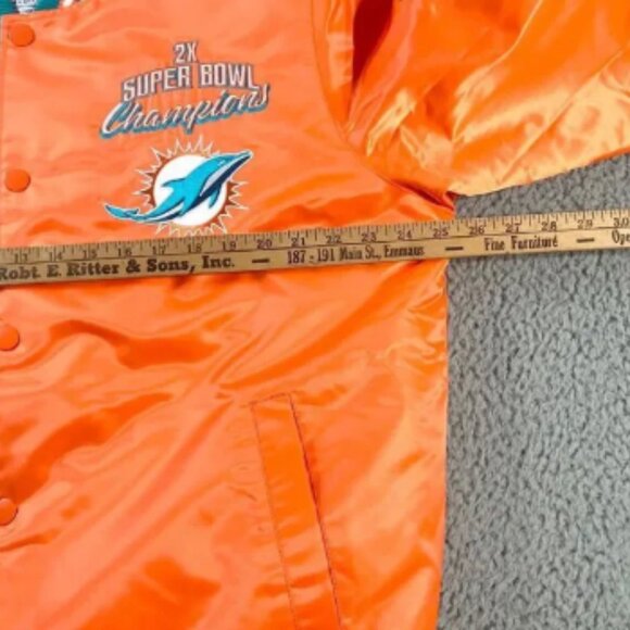 Starter Miami Dolphin Jacket Mens Large Orange Blue Varsity Bomber Super Bowl - Picture 10 of 12